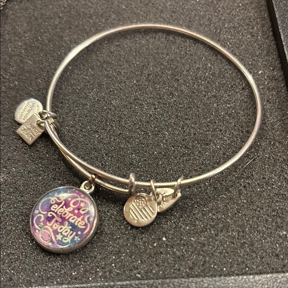 Alex and Ani Celebrate Today Silver Bangle Bracelet with Purple Charm